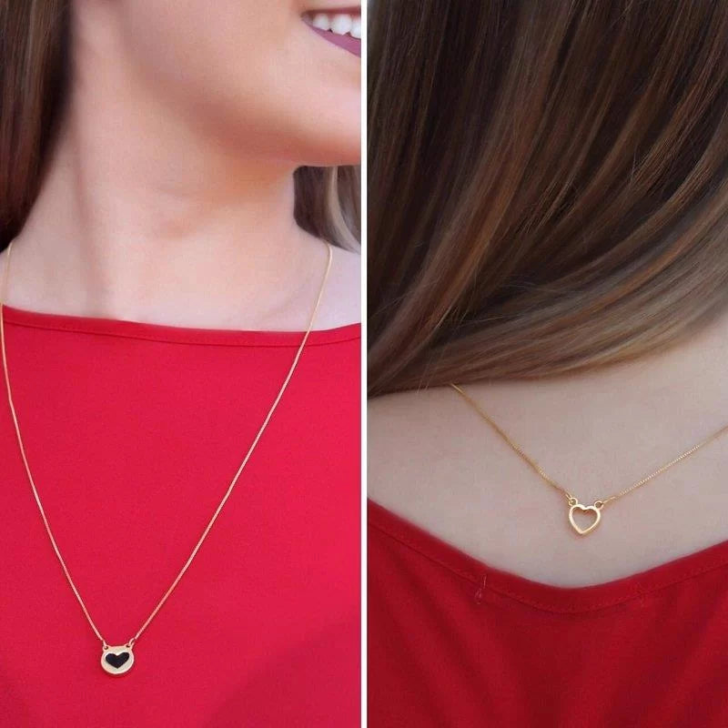 Reversible Heart & Circle Enamel Necklace